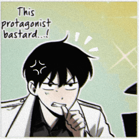 a cartoon of a man with the words this protagonist bastard written on the bottom