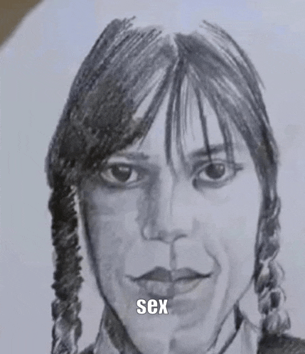 a black and white pencil drawing of a woman with braids and the word sex written on the bottom .