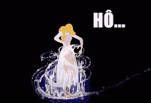 a cartoon of a princess in a white dress with the words ho bien written on the bottom
