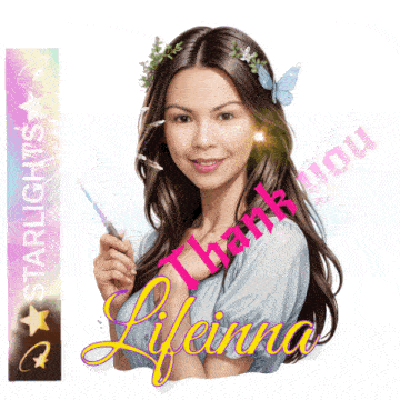 a drawing of a woman with a butterfly in her hair and the words thank you lifeina