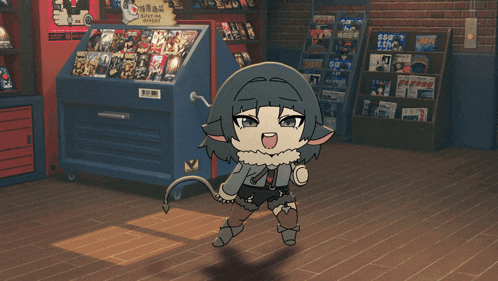 a cartoon character with a bow and arrow in a room