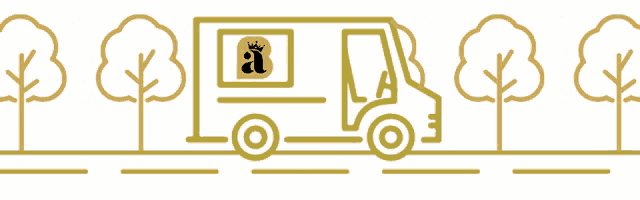 a line drawing of a delivery truck with the letter a on the side