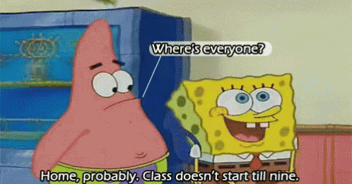 a cartoon of patrick star and spongebob talking about where 's everyone