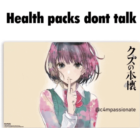 a picture of a girl with pink hair and the words " health packs dont talk "