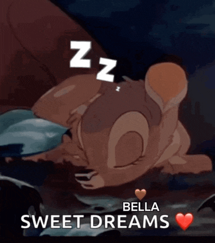 a picture of a deer sleeping with the words bella sweet dreams