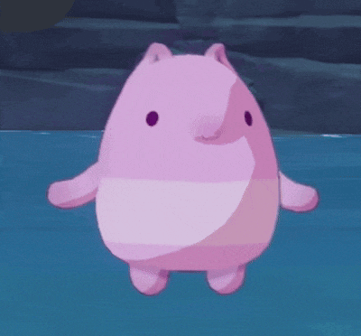 a pink stuffed animal with a long nose is floating on top of a body of water .