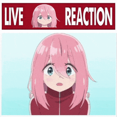 a picture of a girl with pink hair and the words " live reaction "