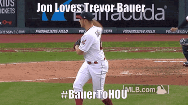 a baseball player named jon loves trevor bauer is on the mound