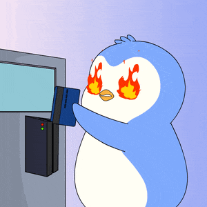 a cartoon of a penguin holding a credit card