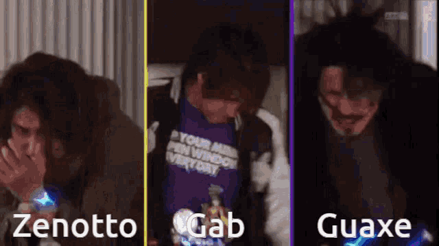 three images of a man with the words zenotto gab and guaxe on them