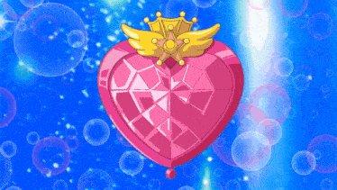 a pink heart with wings and a star on it is surrounded by bubbles