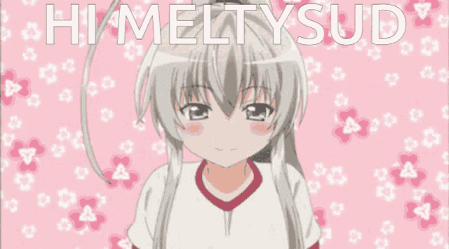 a pink background with a girl and the word hi meltysud