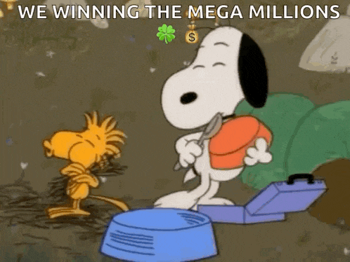 a cartoon of snoopy holding a knife next to woodstock