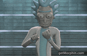 rick from rick and morty is standing in front of a screen that says hand recognition on it