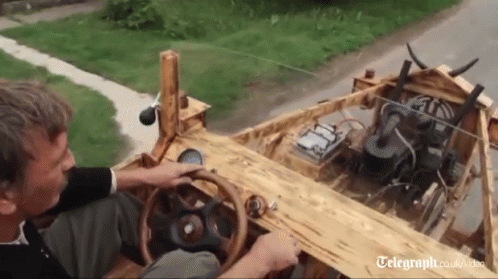 A Hungarian Man Constructed An Entirely Wooden Automobile In Four Months. GIF - Wooden Car Unique Amazing GIFs
