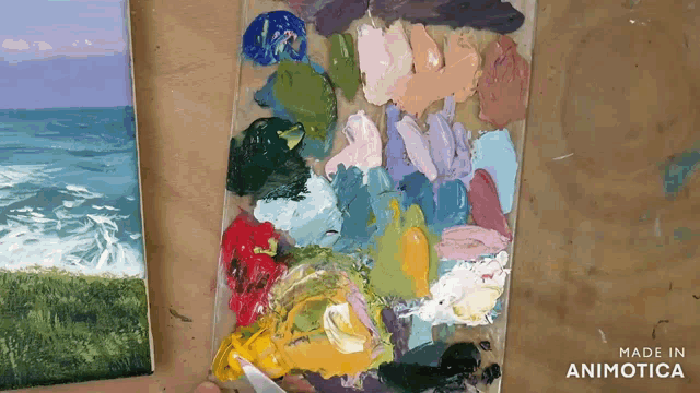 a palette with a lot of paint on it and the words made in animatica on the bottom