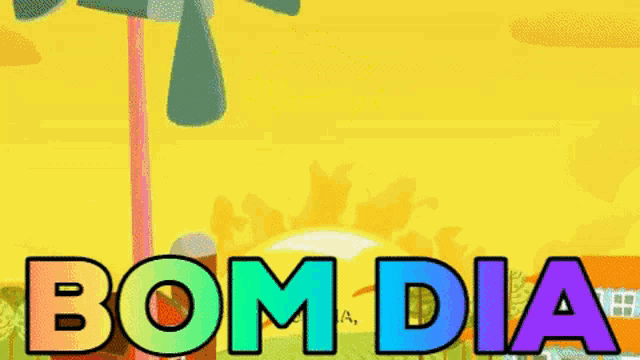 a cartoon of a sun with the words bom dia in front of it