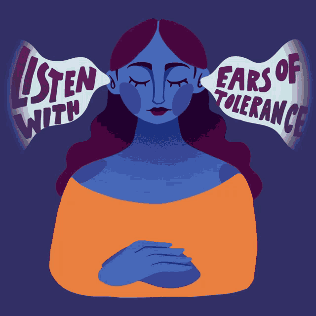an illustration of a woman with ears of tolerance coming out of her ears