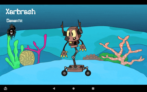 a cartoon drawing of a robot with the name xarbrash on it