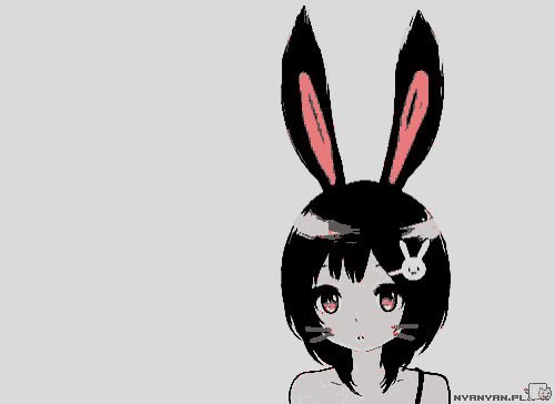 a black and white drawing of a girl with rabbit ears