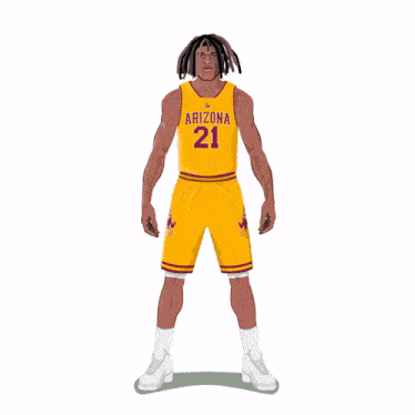 a basketball player from arizona wears a yellow jersey with the number 21 on it