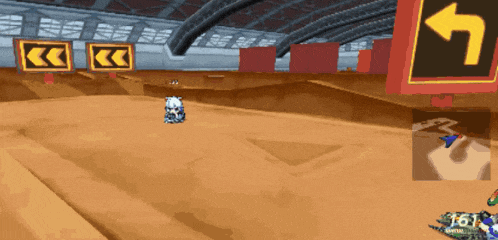 a video game screen shows a skull and a yellow arrow pointing to the left