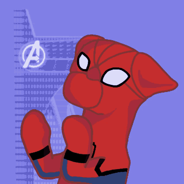 a drawing of a cat dressed as spider-man with the avengers logo in the background