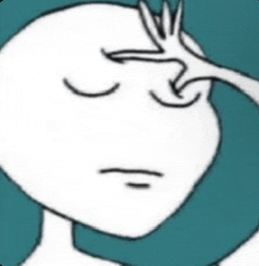 a cartoon character is covering his face with his hand .