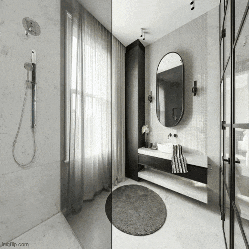 a black and white photo of a bathroom with imgflip.com at the bottom right