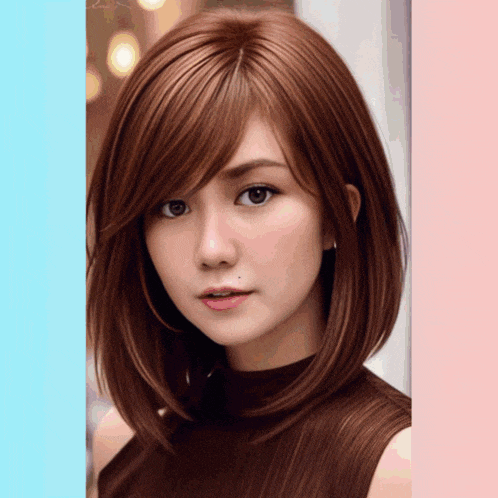 a close up of a woman 's face with brown hair