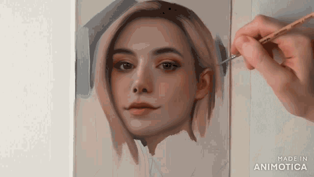 a painting of a woman 's face is being made in animatica