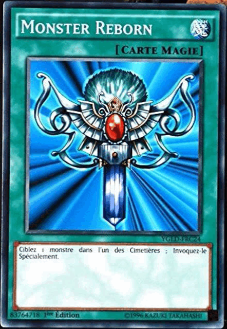 a monster reborn card from yu gi oh has a picture of a monster on it