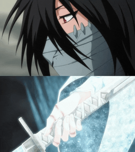a close up of a person holding a sword and another close up of a person holding a sword