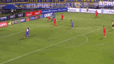 a soccer game is being played in front of a sign that says pepsi