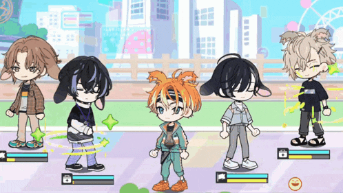 a group of cartoon characters are standing next to each other in a game