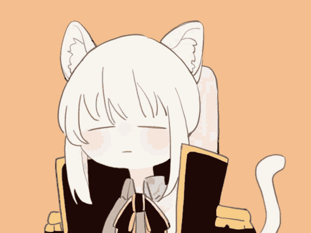 a drawing of a girl with cat ears and a cat tail
