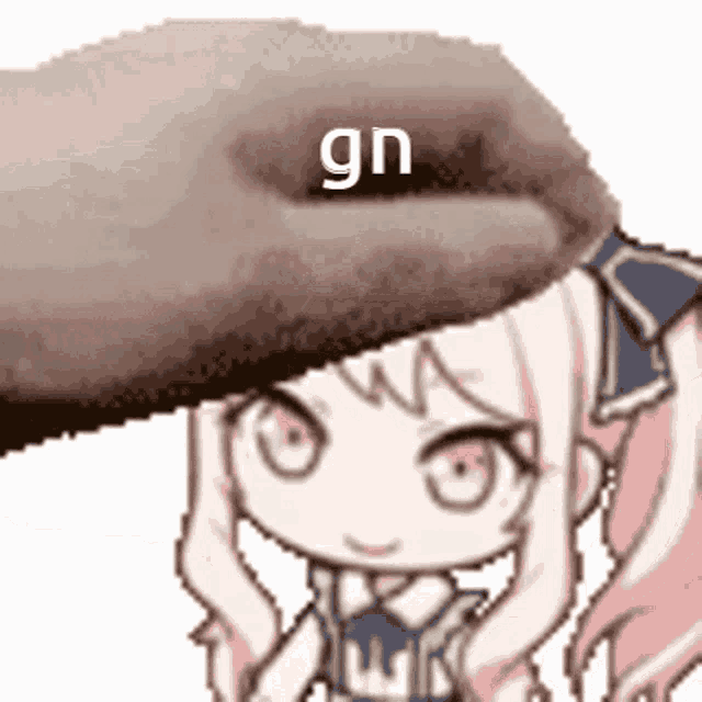 a cartoon girl with a hat on her head with the word gn on it .
