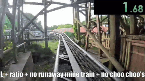 a roller coaster that has the number 1.68 on the top