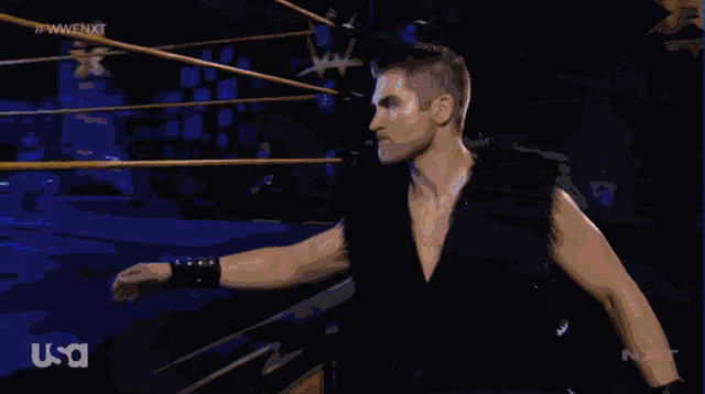 a man in a wrestling ring with the word usa on the bottom