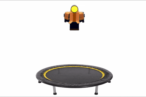 a black trampoline with a yellow stripe around the edges