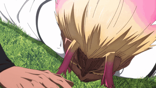 a drawing of a person laying on the grass with their head on the ground