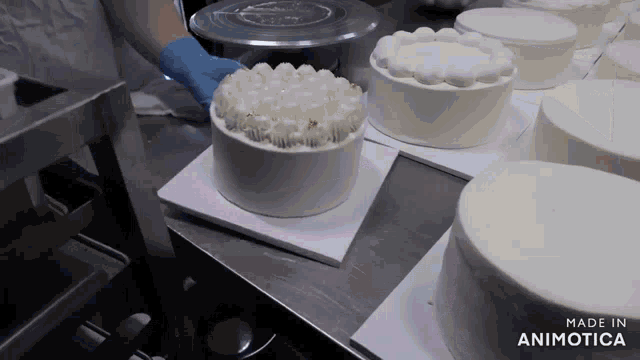 a bunch of cakes on a table with the words made in animatica