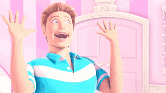 a cartoon character with a blue shirt that says ' ken ' on the front
