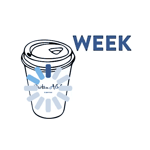 a sign that says week end is loading with a cup of coffee