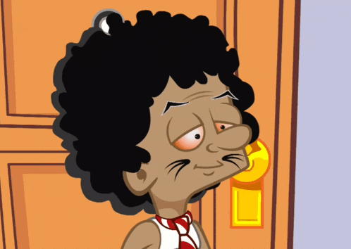 a cartoon drawing of a man with curly hair and a red tie