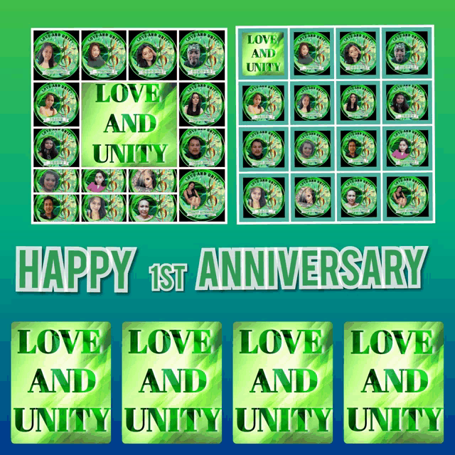 a poster that says happy 1st anniversary with a green background