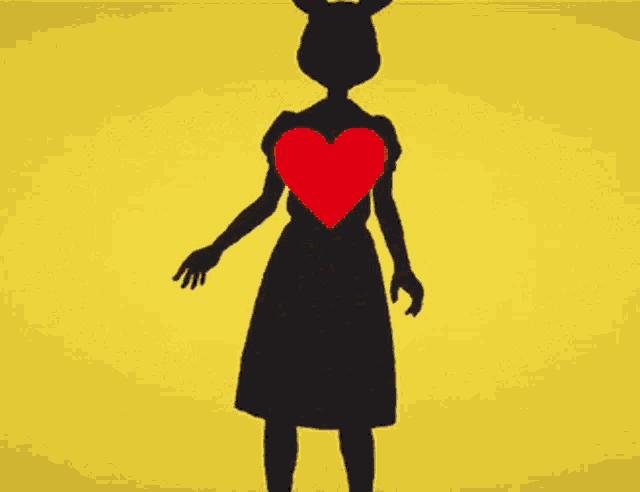 a silhouette of a rabbit with a red heart in its chest