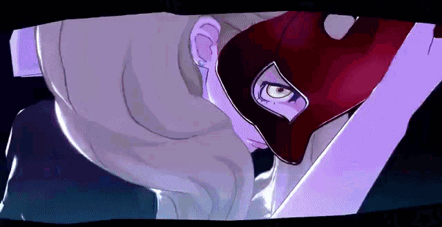 a cartoon of a woman wearing a mask with a purple background