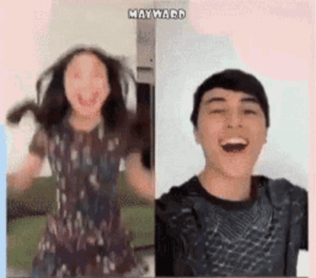 a man and a woman are laughing in a video that says mayward on the bottom