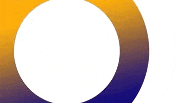 a yellow and blue circle with a white circle in the middle on a white background .